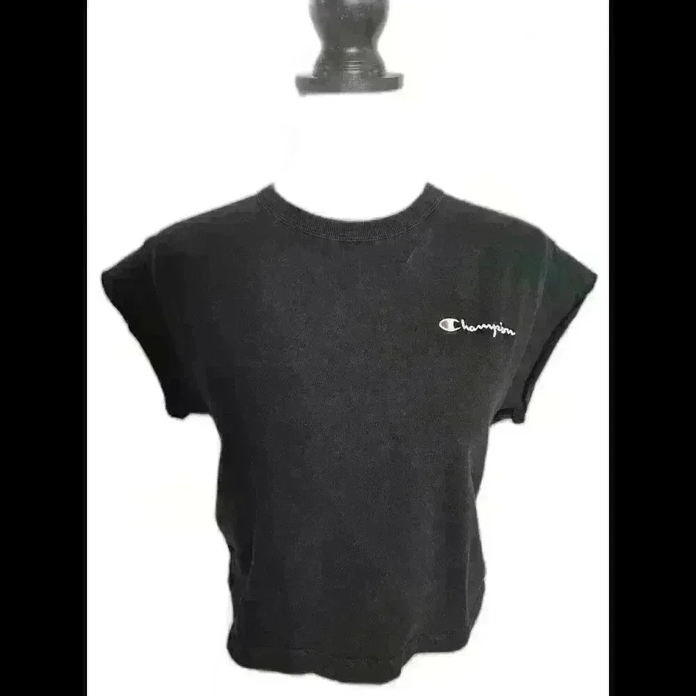 Vintage Champion Cropped Black T-Shirt